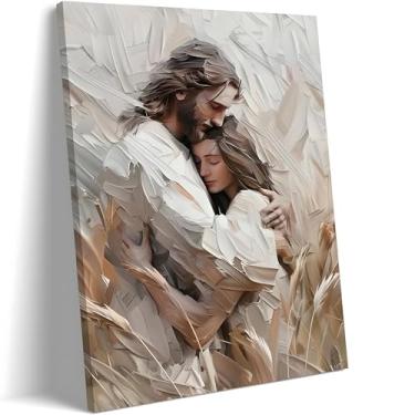 Imagem de SAMHOU Arte de parede em tela de Jesus emoldurada, decoração de parede com imagem de Jesus abraçando mulher, pintura cristã, pôster, impressões, para sala de estar, sala de oração, decoração de casa
