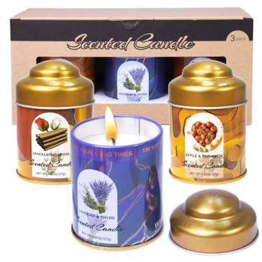 Imagem de Velas perfumadas de lavanda e tomilho, sândalo e rosa, maçã e canela, conjunto de velas de aromaterapia com 8% de óleo essencial, pacote com 3, 75 horas de tempo de queima, cera de soja, sem fumaça