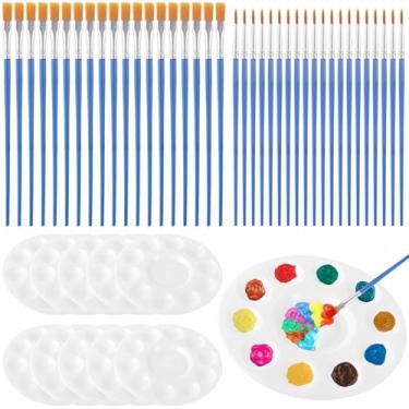 Imagem de Conjunto de pincéis e paletas de arte de 150 peças, 100 pincéis de nylon e 50 bandejas de tinta redondas para pintura a óleo e acrílica