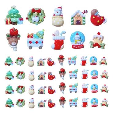 Imagem de Enfeites de resina de Natal, 50 peças de árvore de Natal, Papai Noel, boneco de neve, grinalda de resina para artesanato DIY, capa de telefone, álbum de recortes (vermelho)