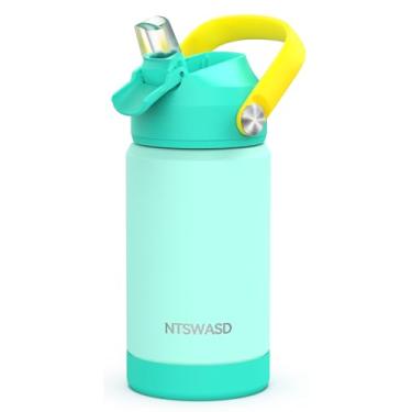 Imagem de Ntswasd Garrafa de água infantil isolada com canudo, copos infantis de 340 g com aço inoxidável à prova de vazamento para creche escolar (verde)