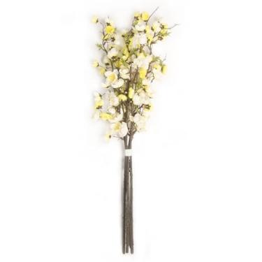 Imagem de EQUSPUR Flores artificiais de flor de cerejeira de 61 cm com haste longa, 4 peças de flores de seda falsas para decoração de casa, cozinha, festa de casamento floral - verde e branco