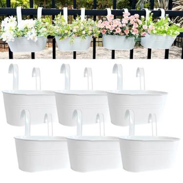 Imagem de Plantadores de grade de varanda de 30,5 cm, vaso de flores para pendurar ao ar livre para cerca, elegante vaso de flores para varanda de metal para ervas e suculentas (branco, pacote com 6)