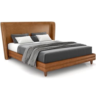 Imagem de Cabeceira Queen Nilo 160cm Com Cama Pés Madeira Suném P05 Couríssimo Whisky - Lyam Decor