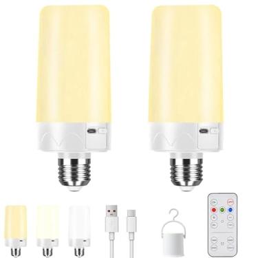Imagem de SiJiMingyue Lâmpadas recarregáveis para luminárias sem fio, lâmpada de reserva de bateria para arandelas e lâmpadas com temporizador remoto, 3 temperaturas de cor, regulador, magnético, E26