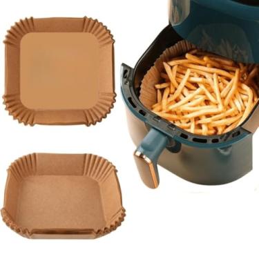 Imagem de Kit 100 Forma De Airfryer Descartavel Antiaderente De Papel Cozinha Quadrado Fritadeira Cozimento(200 Unis)