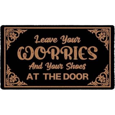 Imagem de AIKONGNICE Deixe suas preocupações e seus sapatos na porta tamanho 43 x 76 cm, tapete de entrada fácil de limpar, cor e tamanho bonitos para uso externo e interno, casa de banho, jardim, decoração de