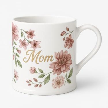 Imagem de Caneca floral elegante para mãe – Grande xícara de café de cerâmica de 590 ml com alça – presente de dia das mães para mãe, caneca de chá com design de flor rosa – ideia de presente para aniversário
