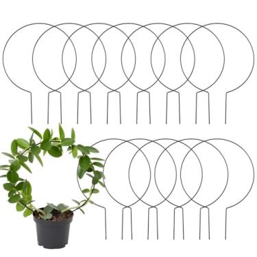 Imagem de Pacote com 12 treliças redondas de metal para trepadeiras, suportes de plantas pretas de 30 x 23 cm para videiras, uso interno