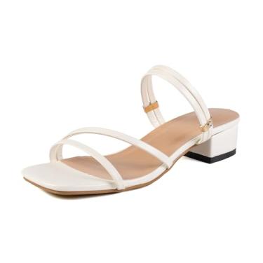 Imagem de Zeuhzih Sandálias femininas com tiras de salto baixo – bico quadrado off-white sandálias minimalistas de verão com alça slingback – Sandálias casuais para escritório, viagens e uso diário, Branco, 36