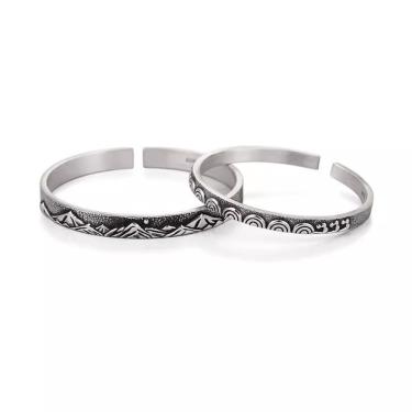 Imagem de Pulseiras 999 Silver Matching Couple, feitas à mão, com manguito aberto