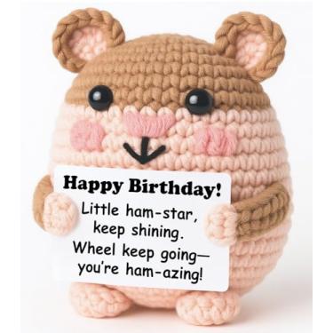 Imagem de WEYON Birthday Gift for Girls 6–10 – Mini Crochet Hamster Plush with Positive Card, Handmade 8–10cm, Kawaii Room Locker Decor, Ham-Star Wheel Pun
