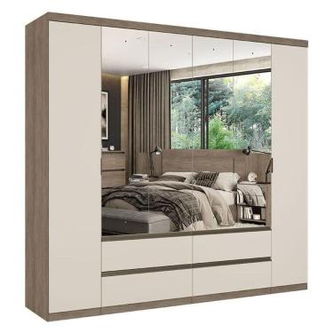 Imagem de Guarda Roupa Casal Nobre 6 Portas Full Glass Rustic Off White Acetinado - Thb