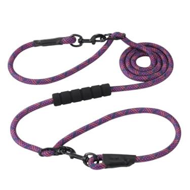 Imagem de Coleira resistente para cães de 2,5 m com alça acolchoada, fácil de converter em coleiras duplas, mãos livres, trelas para cães pequenos, médios ou grandes, coleira de nylon para caminhada