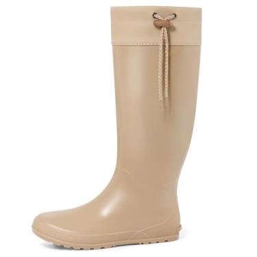 Imagem de Asgard Botas de chuva longas embaláveis para mulheres, botas de borracha à prova d'água, botas de jardim ultra leves e planas - não para panturrilha larga, Caqui, 40