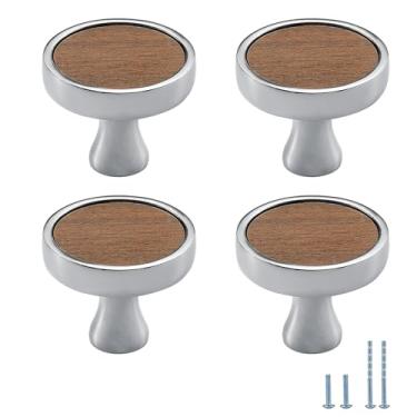 Imagem de Evionlin 6 maçanetas redondas cromadas brilhantes de nogueira de liga de zinco puxadores de armário