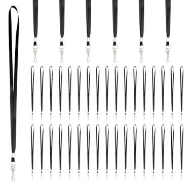 Imagem de 100 cordões de poliéster preto para crachás de identificação, tiras giratórias de pescoço de 45 cm, ideais para escritório, conferências e eventos
