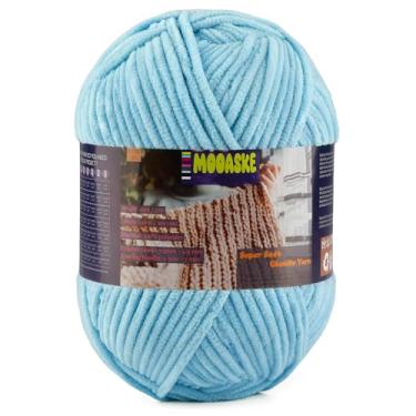 Imagem de Fio de chenille fofo para crochê - fio de cobertor de bebê para tricô - fio de veludo para crochê Amigurumi, fios ultramacios, peso por rolo 200 g, comprimento 240 m/262 jardas (1, azul)