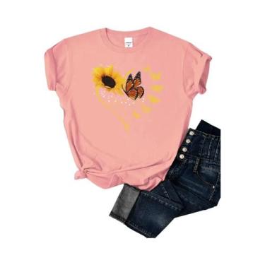 Imagem de Camisetas Femininas de Verão - Manga Curta, Estampas de Girassol, Borb