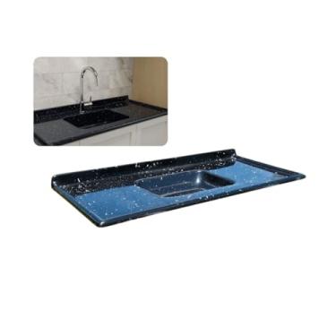 Imagem de Pia de Cozinha Mármore Sintético Bege 55x150cm Cuba Fibra (Preto)