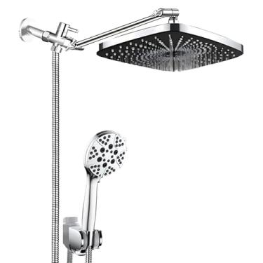 Imagem de Chuveiro E Ducha Manual De Parede Com Desviador Kit Completo Cor Fosco Preto (Prateado Quadrado PRO)