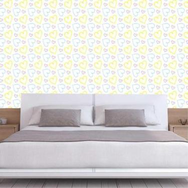 Imagem de Papel De Parede Corações Amarelo Vermelho Azul Autocolante - LRP