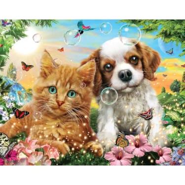 Imagem de Bits and Pieces - Quebra-cabeça de 100 peças - Gatinho e Filhote - 100 peças Quebra-cabeça de cachorro fofo e gato do artista Adrian Chesterman