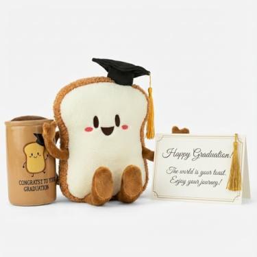 Imagem de Blueweenly 11.81 inch Toast Bread Plush Graduation Gifts Set Toast Stuffed Plush with Grad Cap Graduate Funny Toy Graduation Party Gifts with Congratulation Cards for Women Men Doctoral Degree