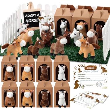 Imagem de Blueweenly 84 Pcs Adopt a Pet Party Favors 24 Mini Stuffed Animals 10 White Plastic Fence 24 Paper Gift Boxes 24 Adoption Cards with Mini Chalkboard and Artificial Lawn(Pony)