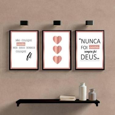 Imagem de Kit 3 Quadros Frases Questão De Fé 45X34Cm Moldura Branca - Quadros On