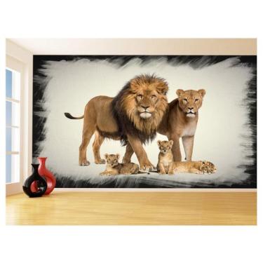 Imagem de Papel De Parede Animais Leão Família Filhotes 3,5M Anm532 - Você Decor