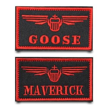 Imagem de 2 peças de patch bordado Maverick/Ganso com gancho e laço emblema engraçado prendedor tático acessórios de fantasia lutador escola pacote remendos para mochilas, jaqueta, colete, jeans, roupas