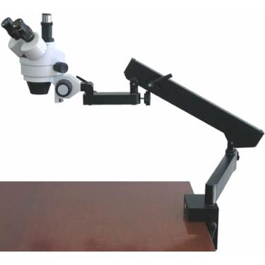Imagem de AmScope Microscópio trinocular estéreo profissional SM-6TX, oculares WH10x, ampliação de 3,5 x 45x, objetiva de zoom de 0,7 x 4,5x, iluminação ambiente, suporte articulado para braço de fixação,