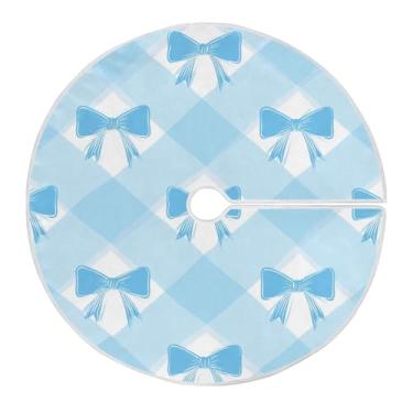 Imagem de ATTX Saia de árvore de Natal com laços xadrez azul e branco, 129 cm, decoração festiva para festas de Natal e Ano Novo #539