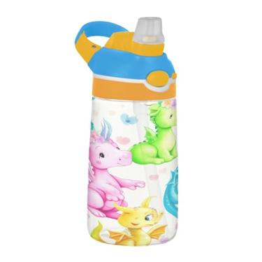 Imagem de SEHANY Garrafa de água infantil engraçada de dinossauro, durável Tritan livre de BPA, copo de água de plástico transparente para crianças pequenas, garrafas de água esportivas de boca de pato à prova