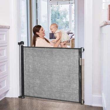 Imagem de NAIMORUI Portão Retrátil Para Bebês, Portão Para Bebês Para Portas E Escadas De 35" De Altura, Extensível Até 55" De Largura, Montado Sob Pressão, Design De Fácil Passagem, Adequado Para Crianças E