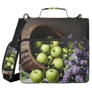 Imagem de SEHANY Pasta com zíper vintage maçãs 3 anéis com alça de ombro, vários bolsos expansíveis pasta pasta pasta organizador