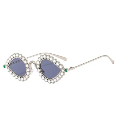 Imagem de JRLLFD Óculos de sol femininos retrô com armação de metal, masculinos, luxuosos, para áreas externas, festa, UV400 (cinza prateado)