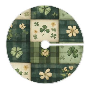 Imagem de Blueangle Saia de árvore xadrez verde de 35,4 polegadas de São Patrício para decoração do Dia de São Patrício (534)