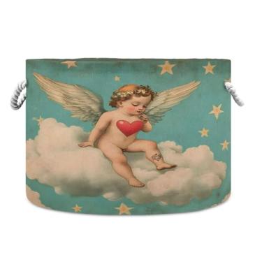 Imagem de SEHANY Cesto de armazenamento redondo grande com alça de corda, cesto de roupa suja de lona para armazenamento de cobertores, cesta de armazenamento infantil para quarto de banho, decoração de