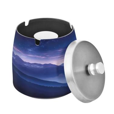 Imagem de Blueangle Cinzeiro Space Mountains com tampa para cigarros, à prova de vento/chuva, aço inoxidável, sem fumaça, inodoro, cinzeiro para uso interno ou externo (205)