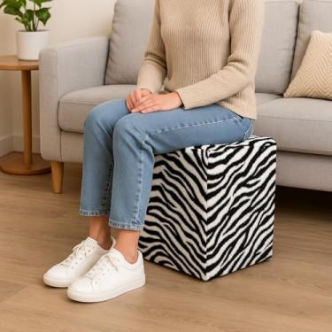 Imagem de Capa Puff Banquinho Quadrado Pelúcia Pelo Curto (ZEBRA)