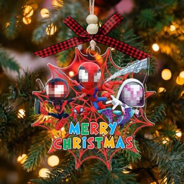Imagem de Ornamento de acrílico de Natal de amigos heróis de aranha para crianças - Decoração de pendurar em árvore de Natal - Ornamento de herói de aranha de desenho animado para crianças - Meninos - Meninas