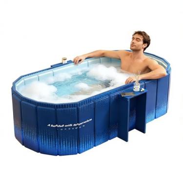 Imagem de jessie Banheira portátil de 128 cm, banheira de gelo dobrável para adultos, banheira de imersão de spa quente de imersão a frio, banheira independente para uso interno e externo (azul)