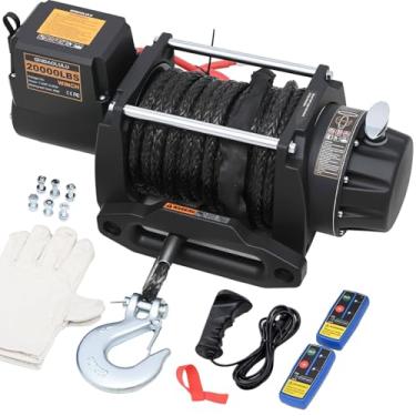 Imagem de GINDAOLULU Guincho elétrico de 12 V, guinchos de reboque com capacidade de carga de 9.071 kg com guinchos de reboque de corda sintética para Jeep Truck SUV e mais, com alça com fio e controle remoto