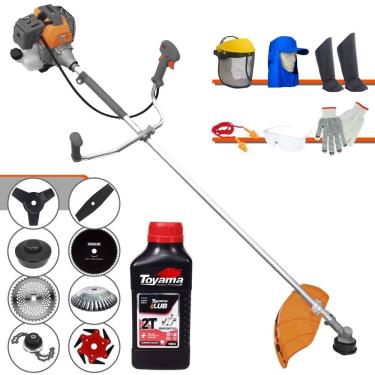 Imagem de Roçadeira RL430P Tekna 43cc Com Carretel + Facas 2 Pontas, 3 Pontas, 6 Pontas, 40 Dentes, 80 Dentes, Trimmer e Escova de Aço + EPI + ÓLEO TOYAMA