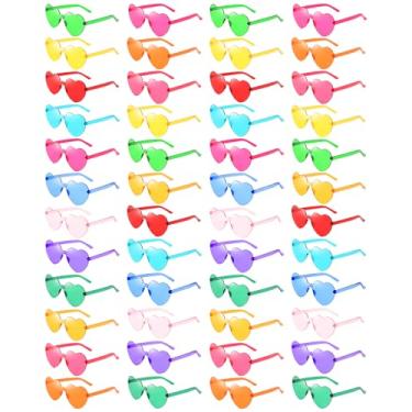 Imagem de Matcheck Óculos de sol 24/48 em forma de coração/estrela para crianças sem aro transparente colorido engraçado lembrancinhas de aniversário para meninos/meninas, Coração 48, Medium