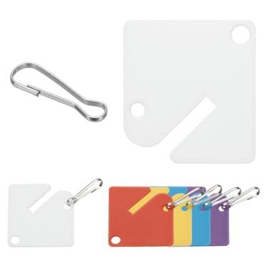 Imagem de PATIKIL 50 etiquetas de chave, etiquetas de plástico para pendurar de 3,8 cm, etiquetas quadradas, em branco, graváveis, duráveis com ganchos de pressão de metal para caixas de armário