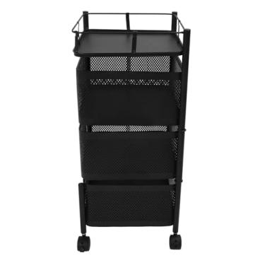 Imagem de AUNMAS Carrinho de Armazenamento Giratório Móvel, Rack de Armazenamento de Múltiplas Camadas de Aço Carbono Com Rodas e Cestas de Malha Giratórias para Cosméticos de Brinquedos de (Camada preta 3)