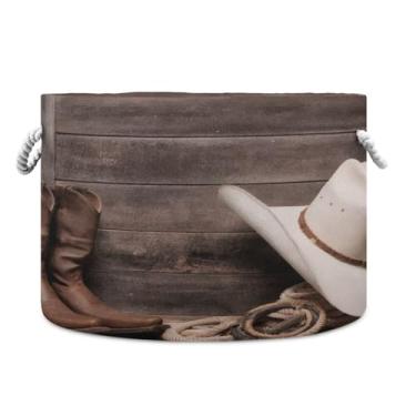 Imagem de WELLDAY Cesta de corda de algodão chapéu de cowboy cesta de lavanderia de bebê para sala de estar, lavanderia, berçário, travesseiros, decoração de casa